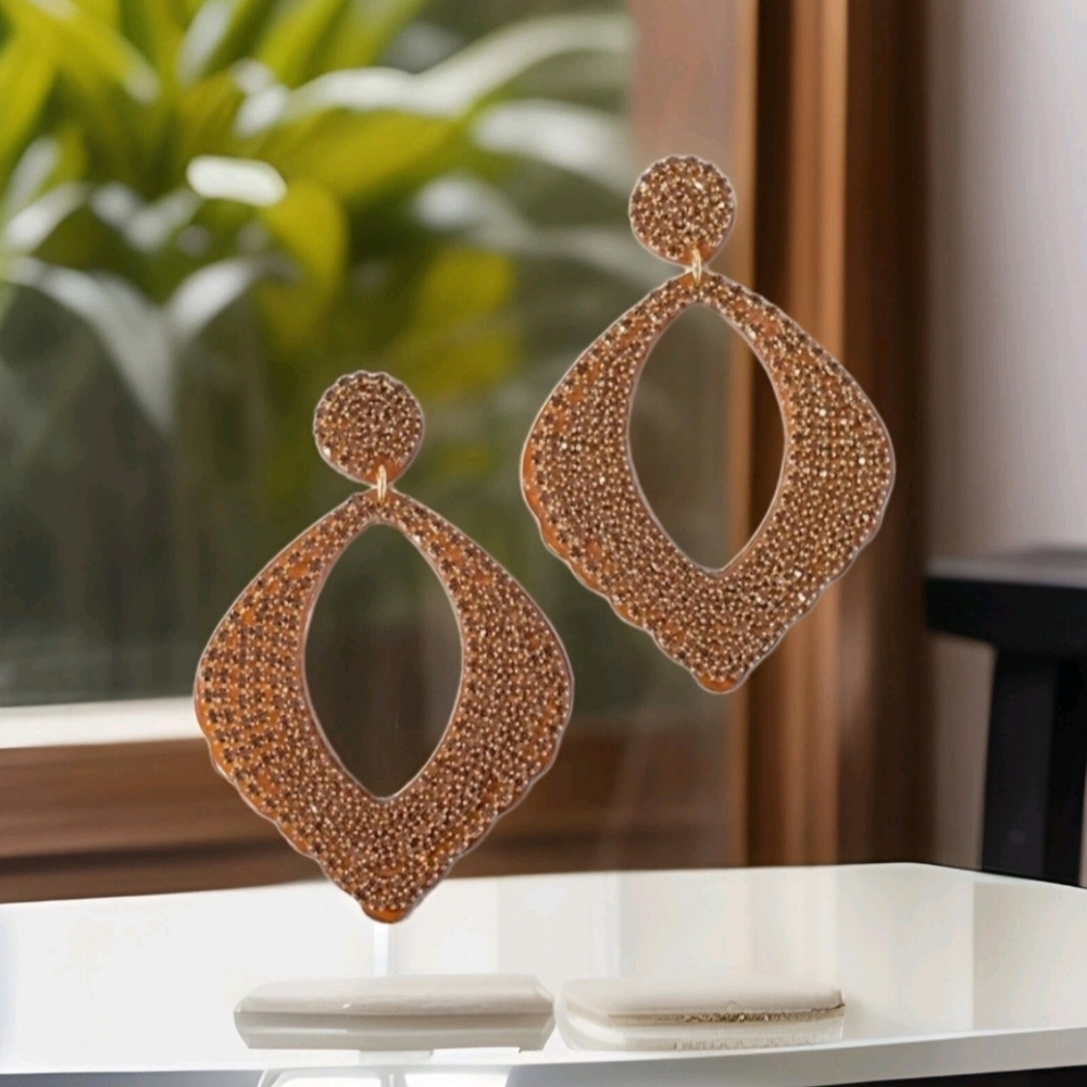 NWT Chicos Shimmery Moroccan Gold Drop Hoop Earrings